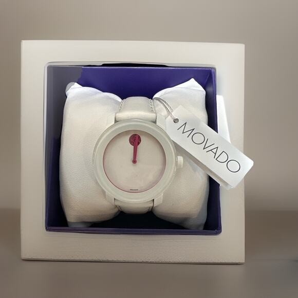 Movado Women\'s Bold Pink Crystal Dial White Leather Watch - 360176 ($450MSRP) main image 4